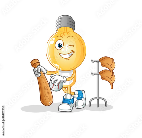 light bulb head cartoon playing baseball mascot. cartoon vector photo