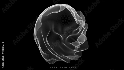 Distorted line spheres. Vector thin line glitch geometry.