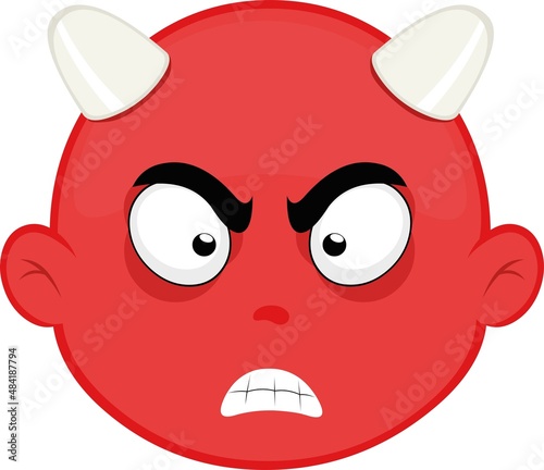 Vector illustration of the face of a cartoon devil with an angry expression