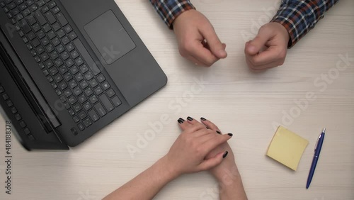 Interview, a man communicates with a candidate woman