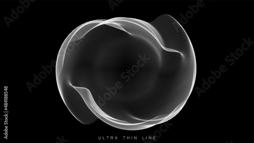 Distorted line spheres. Vector thin line glitch geometry.