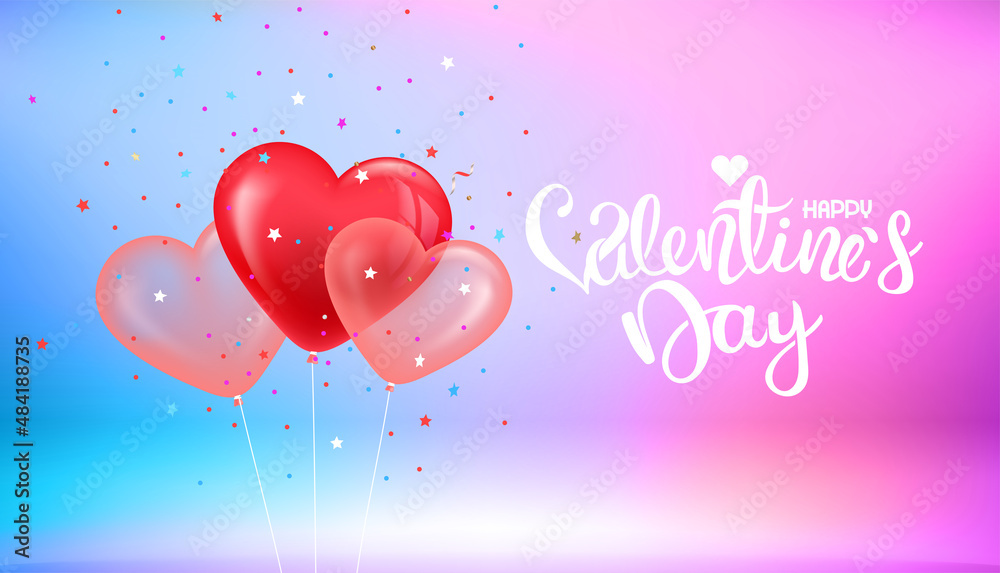 Happy Valentines Day horizontal vector banner with lettering inscription