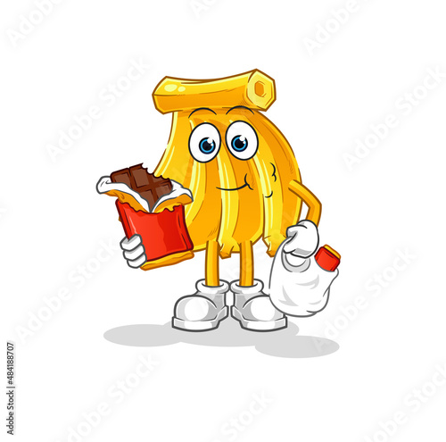 Banana eat chocolate mascot. cartoon vector