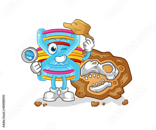 DNA archaeologists with fossils mascot. cartoon vector