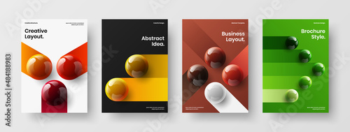 Colorful realistic balls poster layout set. Abstract catalog cover A4 design vector illustration composition.