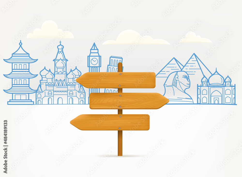 Naklejka premium World travel vector illustration with famous monuments