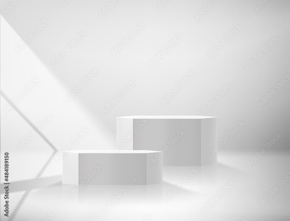 White interior with two pedestals and light of the window. Vector 3d illustration White interior with two pedestals and light of the window. Vector 3d illustration