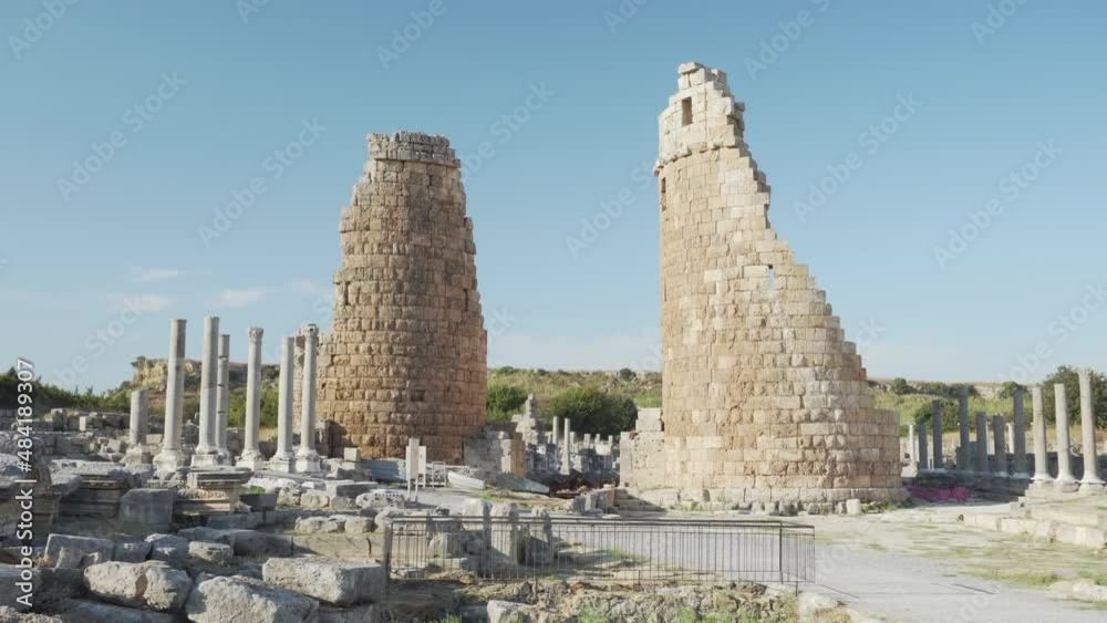 Scenic ruins of Hellenistic city gate in Perge (Perga), Turkey Scenic ruins of Hellenistic city gate in Perge (Perga), Turkey