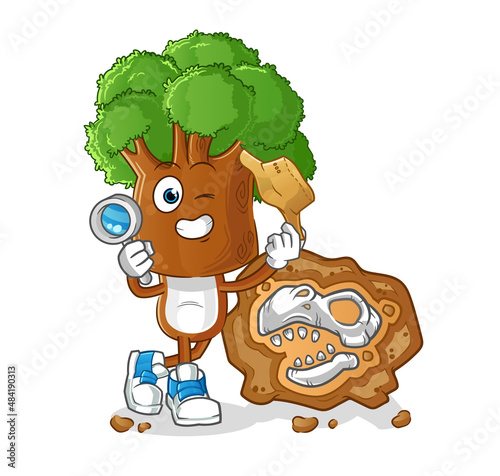 tree head cartoon archaeologists with fossils mascot. cartoon vector