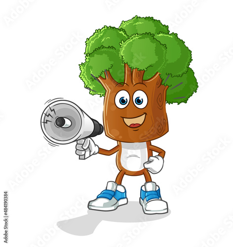 tree head cartoon holding hand loudspeakers vector. cartoon character