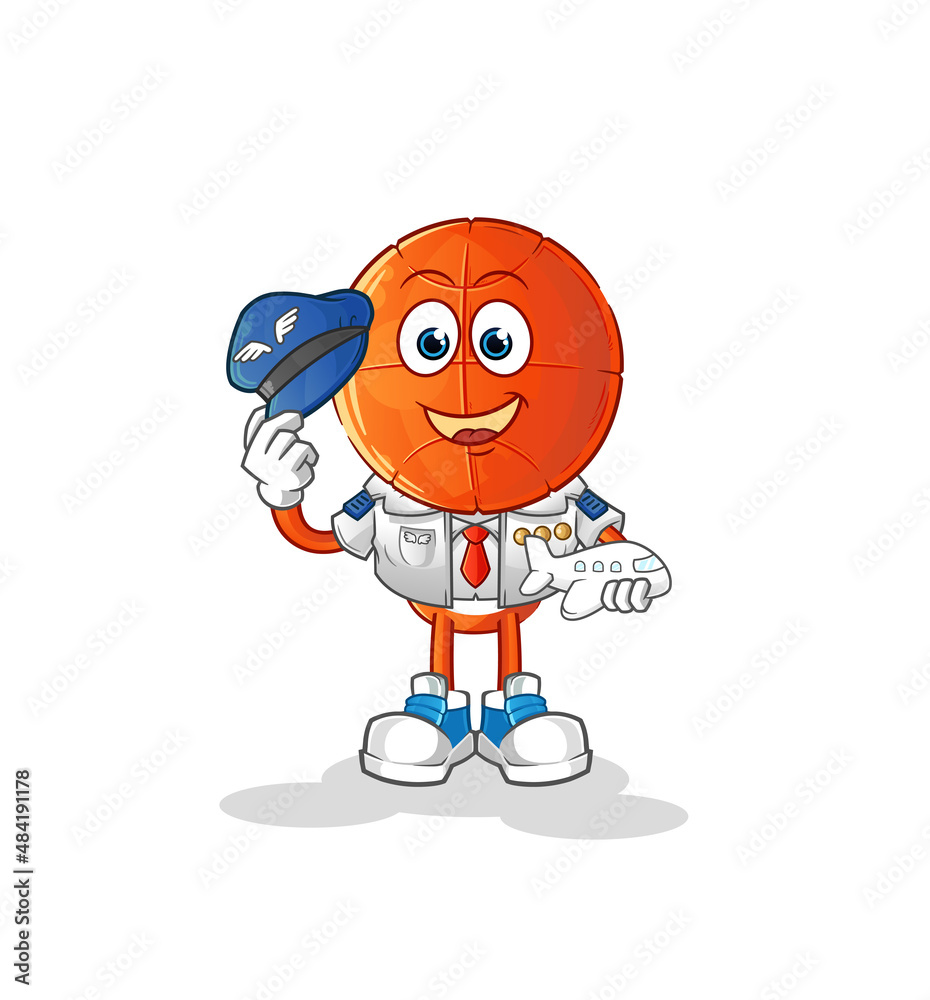 basketball head cartoon pilot mascot. cartoon vector