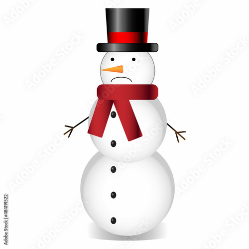 Snowman with hat and scarf. White background. Vector illustration