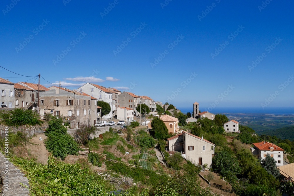 Antisanti, dreamy village nestled in the mountains of Castagniccia overlooking the Mediterranean Sea. Corsica, France.