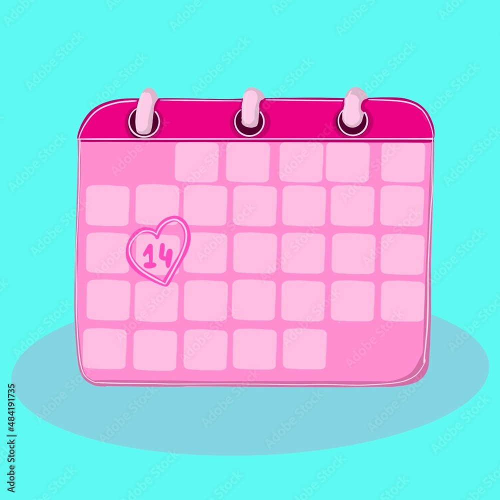 Vector illustration of a calendar with marked number 14 february, flat illustration Vector illustration of a calendar with marked number 14 february, flat illustration