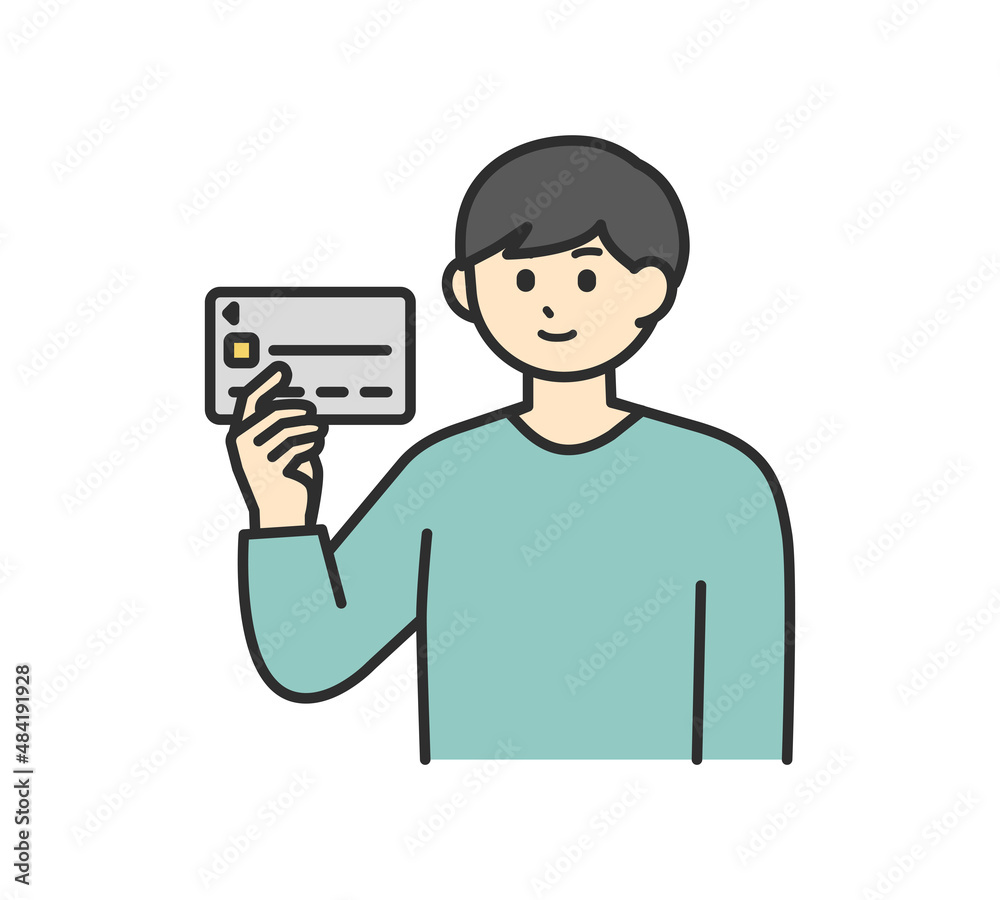 若い男性がクレジットカードを持っているイラスト素材