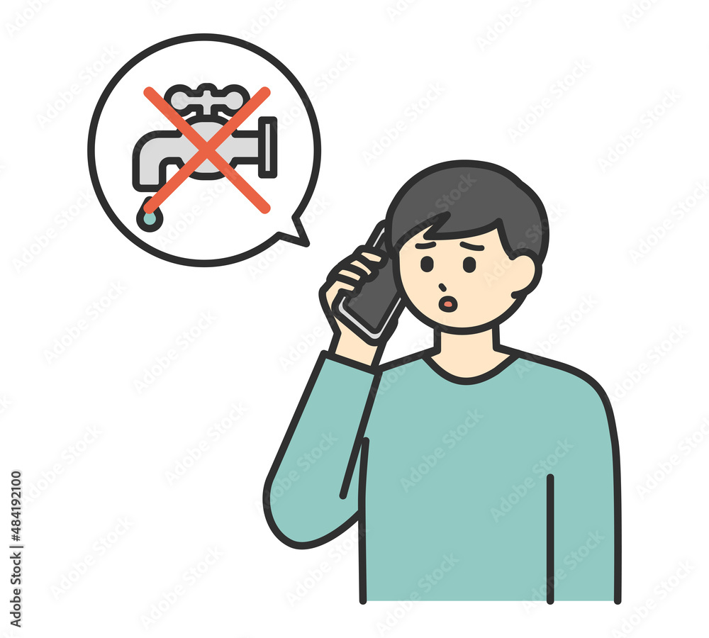水道が止まったことについて相談する男性のイラスト素材 水道が止まったことについて相談する男性のイラスト素材