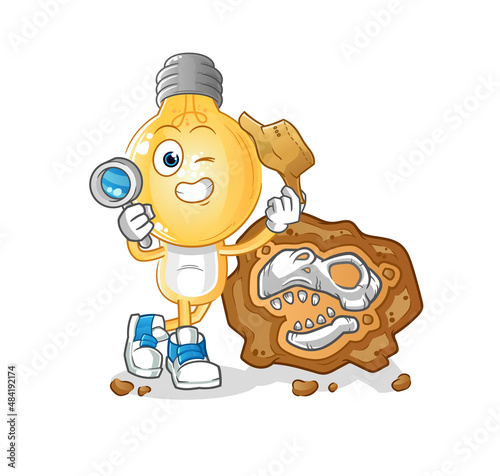 light bulb head cartoon archaeologists with fossils mascot. cartoon vector