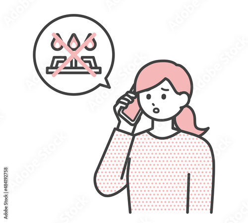 ガスが止まったことについて相談する女性のイラスト素材