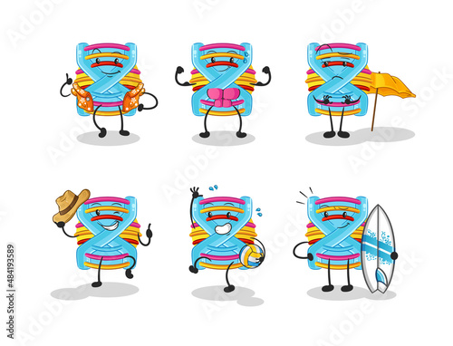 DNA beach vacation set character. cartoon mascot vector