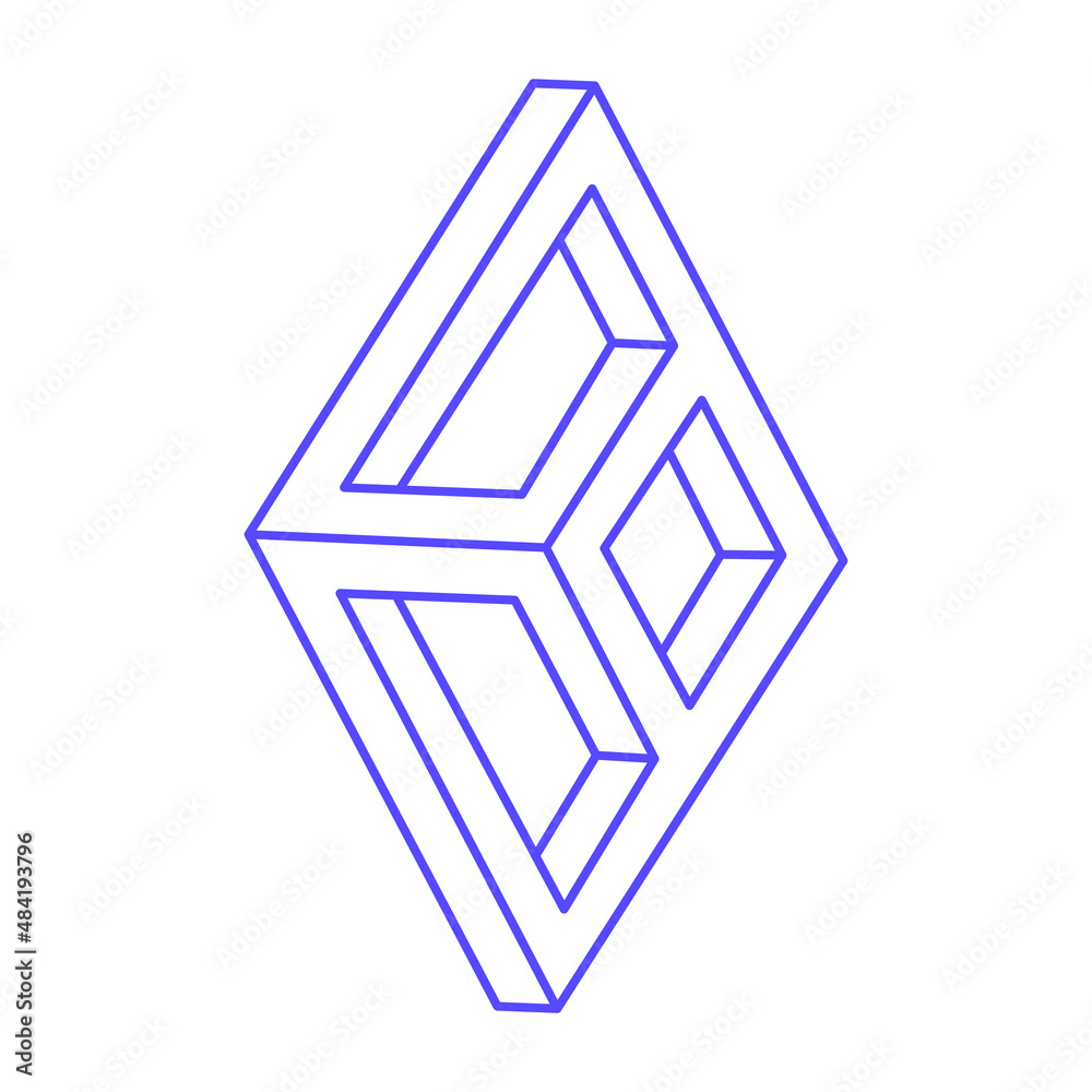 Impossible shapes. Sacred geometry. Optical illusion. Abstract eternal geometric object. Optical art. Impossible geometry symbol on a white background. Line art. Escher style.