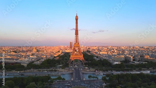 Golden hour at the Eiffel Tower in Paris France photo
