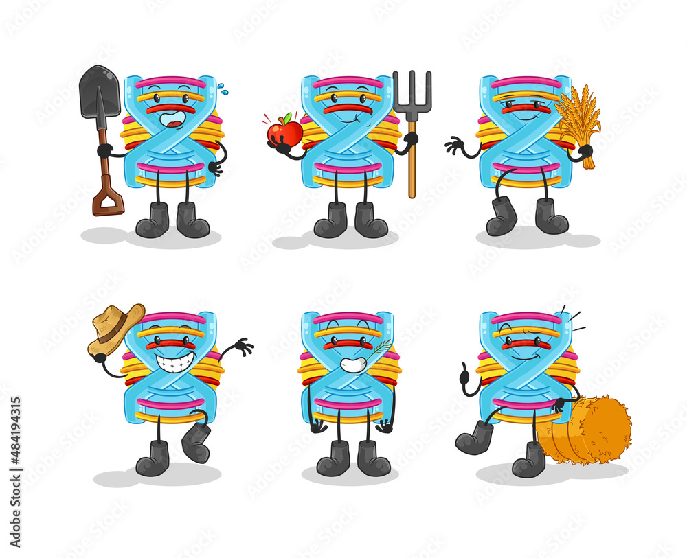 DNA farmer group character. cartoon mascot vector