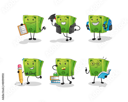 money education set character. cartoon mascot vector