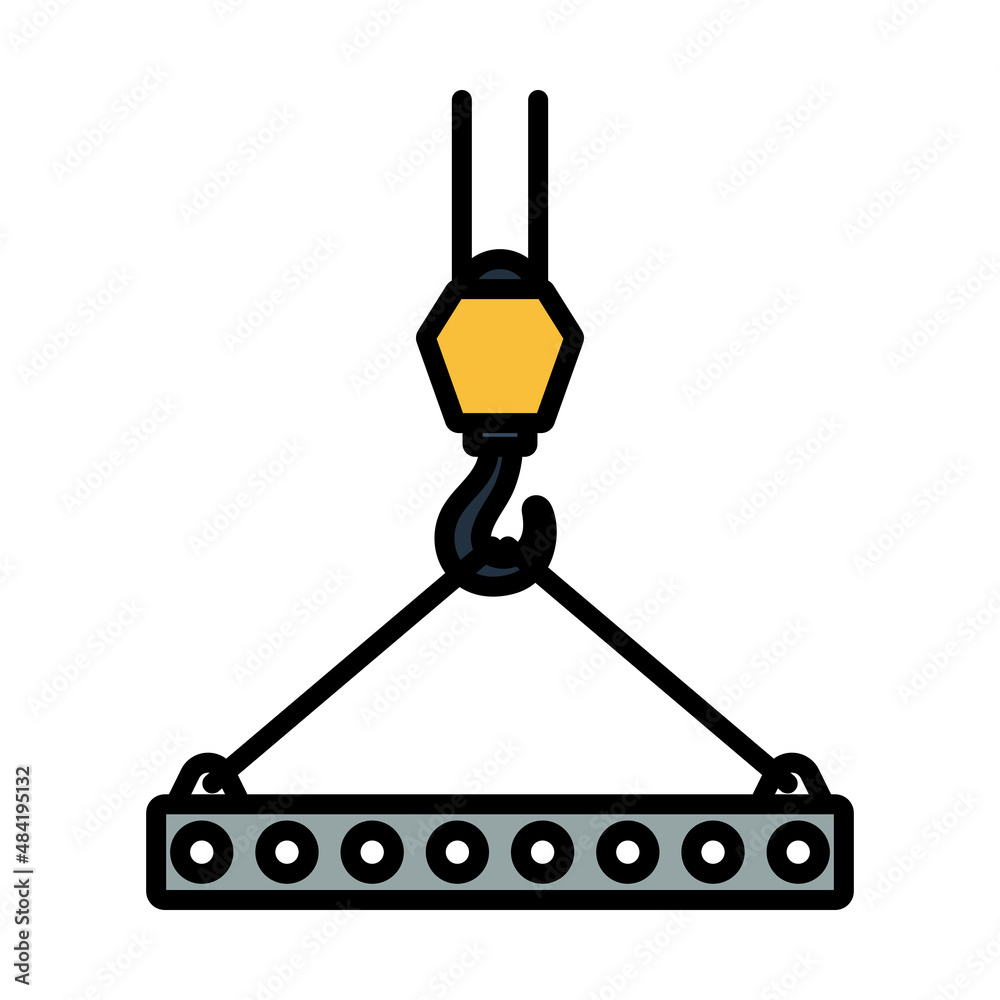 Fototapeta premium Icon Of Slab Hanged On Crane Hook By Rope Slings