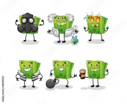 money villain group character. cartoon mascot vector