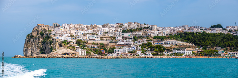 Peschici village of Gargano in Puglia region south Italy - horizontal panoramic