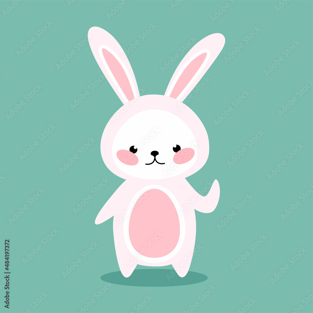 Cute pink rabbit with an egg-shaped belly on a mint background. Easter design. Vector illustration. Cute pink rabbit with an egg-shaped belly on a mint background. Easter design. Vector illustration.
