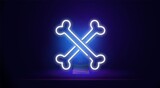 Neon crossbones icon isolated on black background. Piracy, danger, death, Halloween concept. Night signboard style. Vector 10 EPS illustration.
