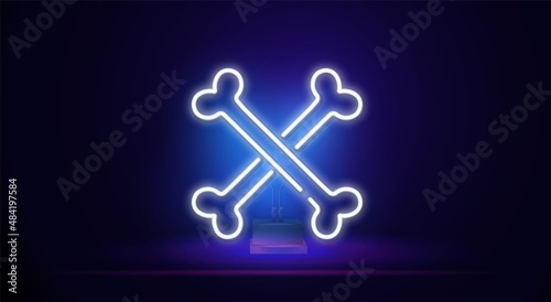 Neon crossbones icon isolated on black background. Piracy, danger, death, Halloween concept. Night signboard style. Vector 10 EPS illustration.