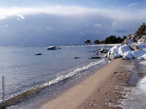 ice on the beach at sandhamn in the archipelago of stockholm photo