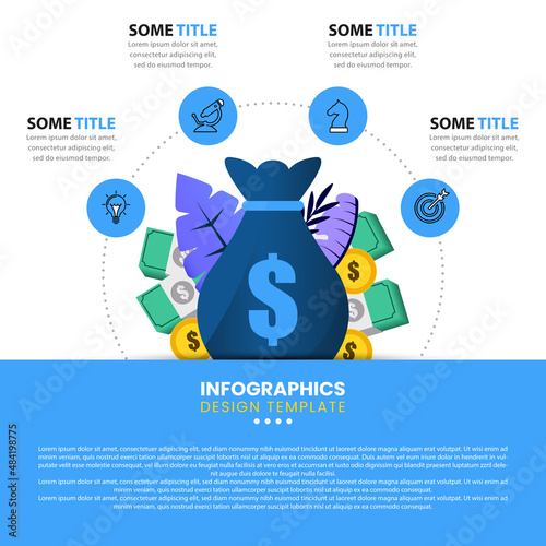 Infographic template with icons and 4 options or steps. Money