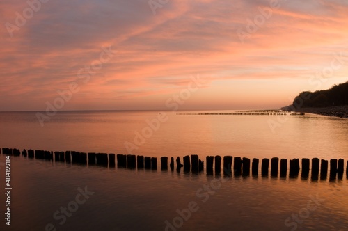 Sunset over the Baltic Sea in Ko  obrzeg.