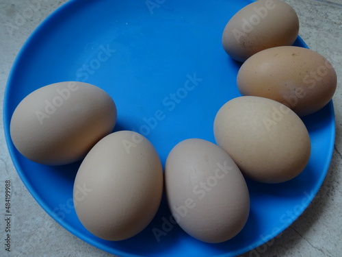 Boiled Eggs in a Blue Plate