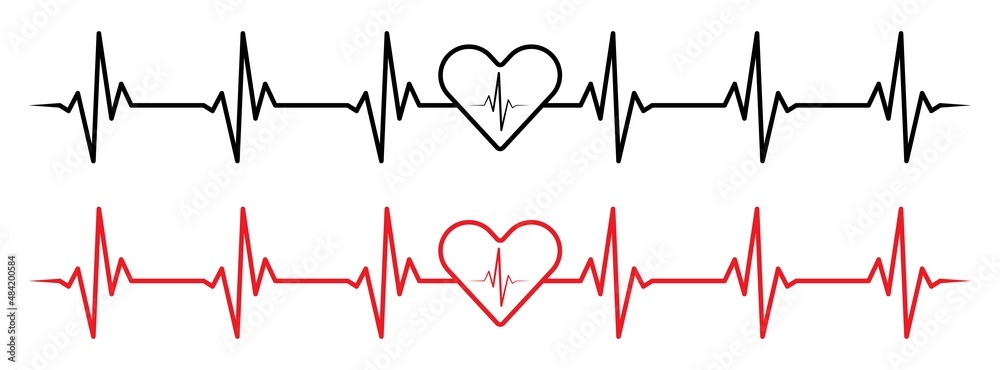 Heart rhythm, red heartbeat line vector design to use in healthcare, healthy lifestyle, medicine and ekg concept illustration projects. 