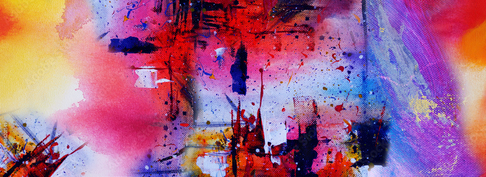 Fototapeta premium Hand draw painting abstract art panorama background colors texture design illustration..