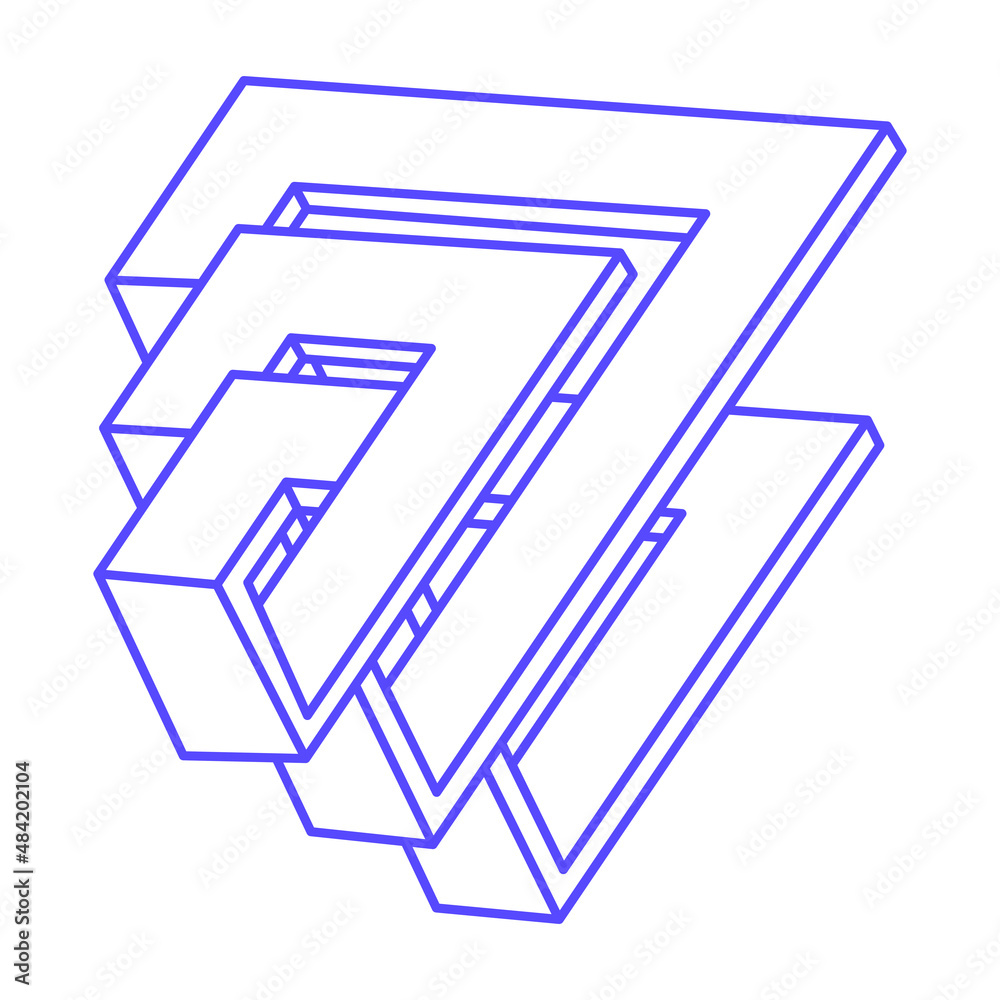 Illusion shapes in trendy 2022 Very Peri color. 3d geometry. Optical illusion figures. Sacred geometry logo. Illusion shapes in trendy 2022 Very Peri color. 3d geometry. Optical illusion figures. Sacred geometry logo.