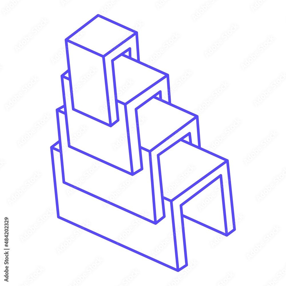 Impossible optical illusion shapes. Optical art object. Impossible figures. Unreal geometric logo in trendy 2022 Very Peri color. Impossible optical illusion shapes. Optical art object. Impossible figures. Unreal geometric logo in trendy 2022 Very Peri color.