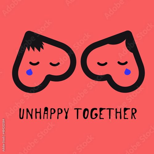 Unhappy together. loneliness on valentine's day terrible holiday postcard for consolation, tears, pain and suffering. No love. 