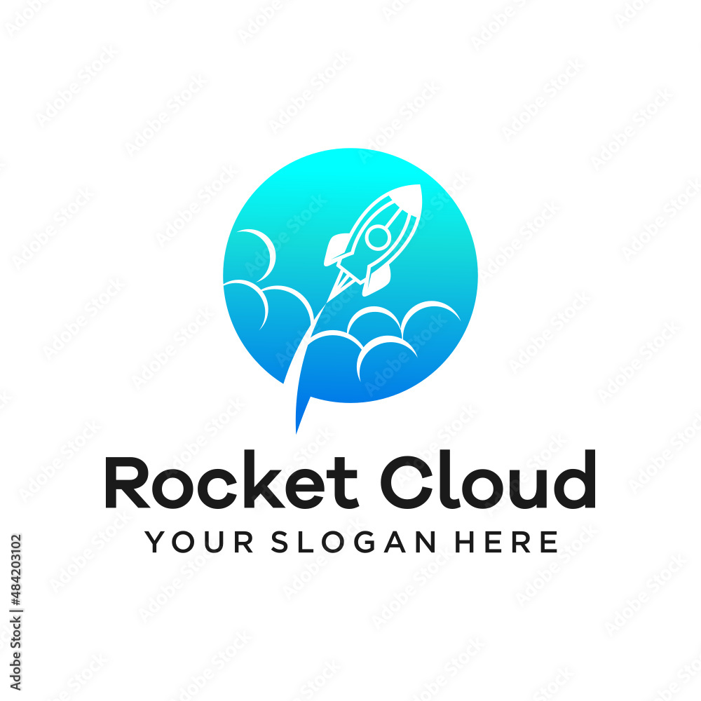 Obraz premium rocket cloud negative space logo design