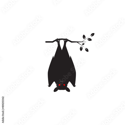 black bat hanging on a branch logo design, vector graphic symbol icon illustration creative idea