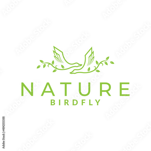 couple bird goose fly with leaf logo design, vector graphic symbol icon illustration creative idea