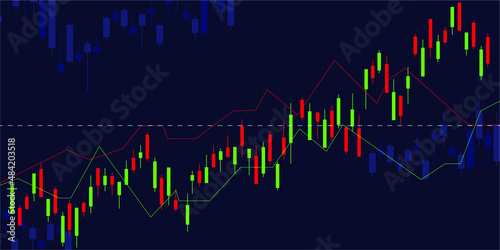 technical analyze graphic with candlestick chart illustration. market volatility chart for stock trading, cryptocurrency background.