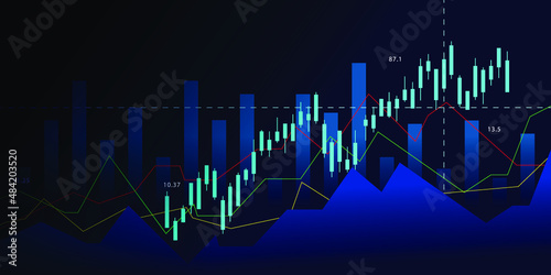 market volatility chart for stock trading, cryptocurrency background. the up and down chart illustration on the blue theme screen.