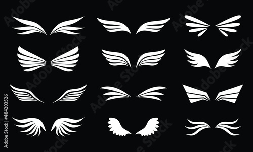 set pair of wings icon in vector graphic. Modern and minimalist elements isolated for logo, tattoo, symbol, and any ornament design.
