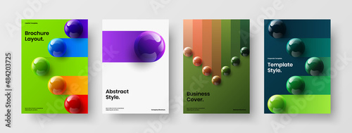 Trendy realistic balls brochure template composition. Clean company identity vector design illustration set.