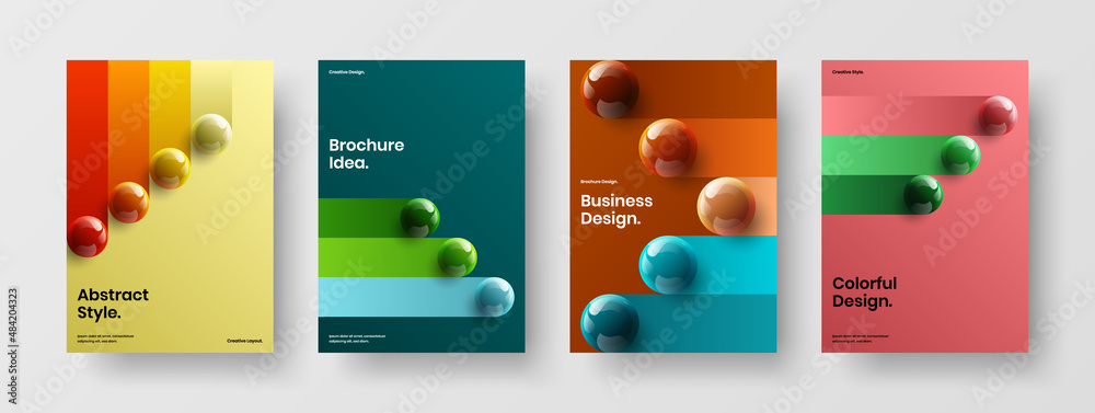 Unique 3D balls company cover concept composition. Modern brochure vector design illustration set.